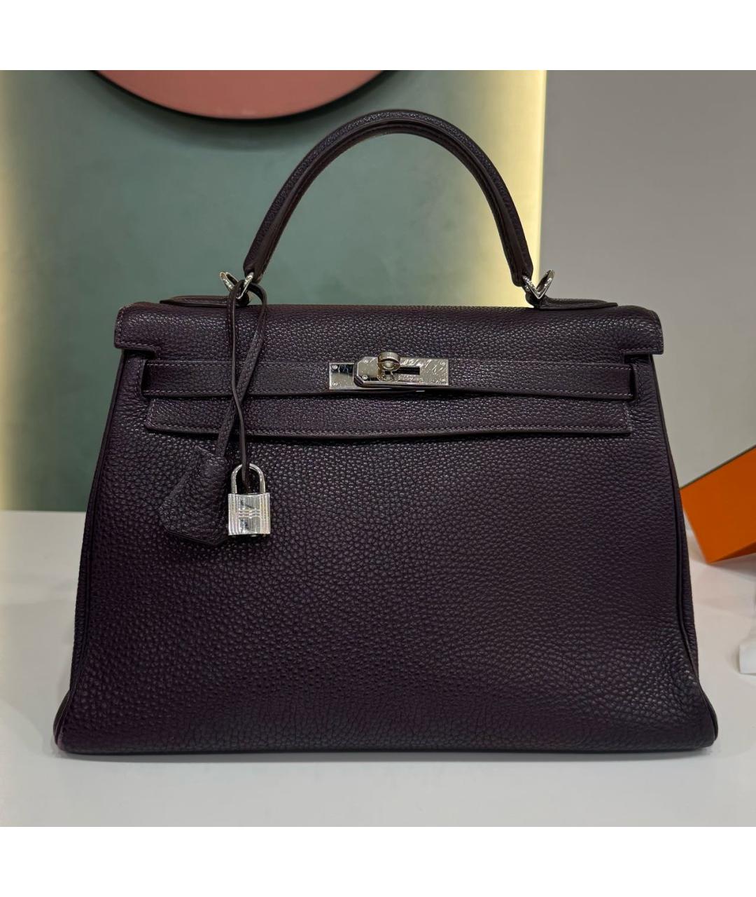 HERMES Фиолетовая кожаная сумка с короткими ручками, фото 8
