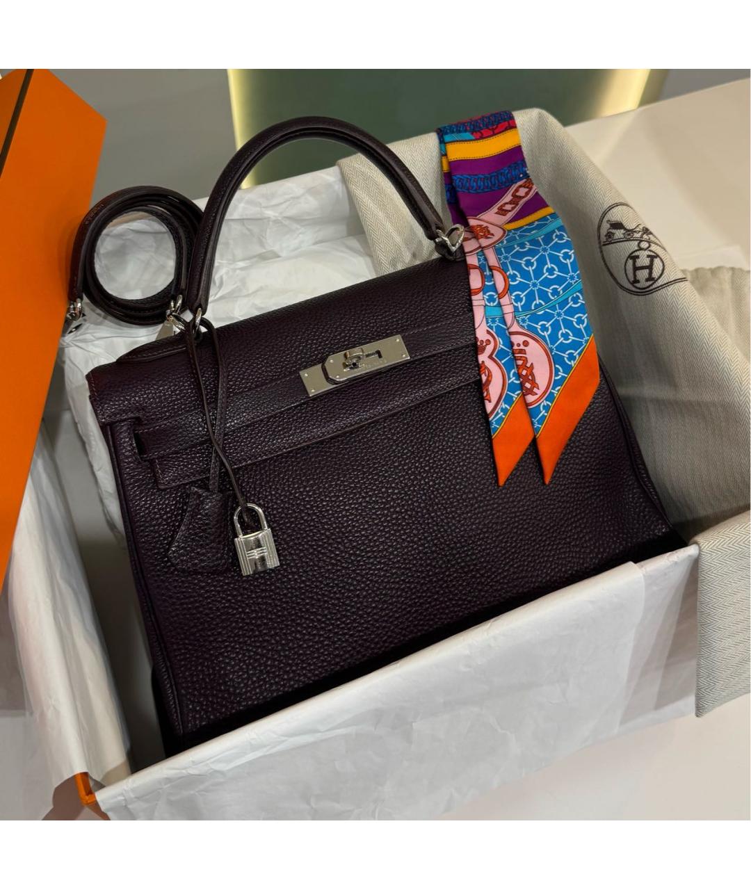 HERMES Фиолетовая кожаная сумка с короткими ручками, фото 6