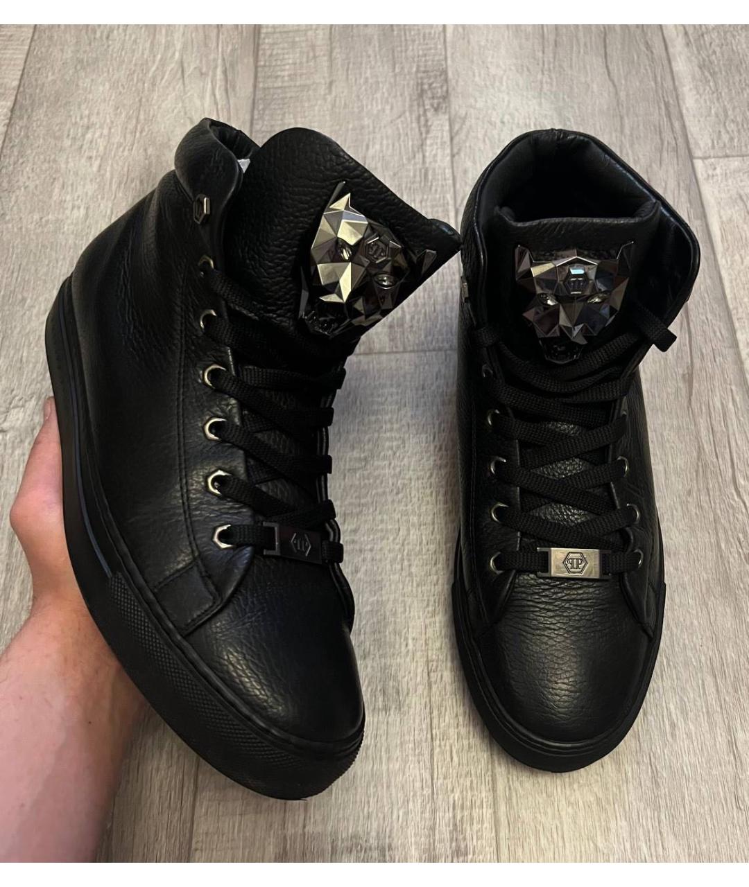 PHILIPP PLEIN Черные кожаные высокие кроссовки / кеды, фото 9