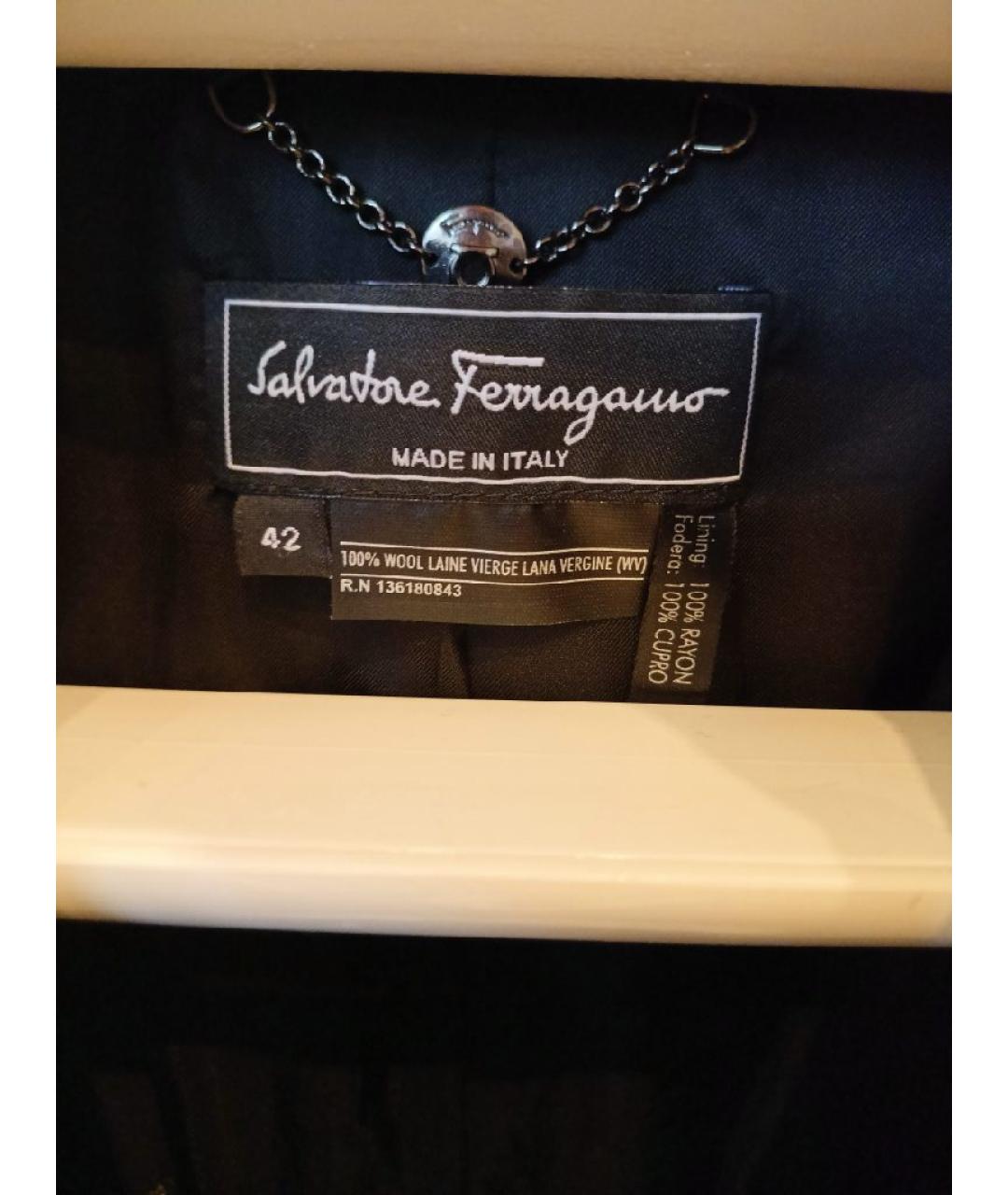 FERRAGAMO Черный шерстяной жакет/пиджак, фото 6