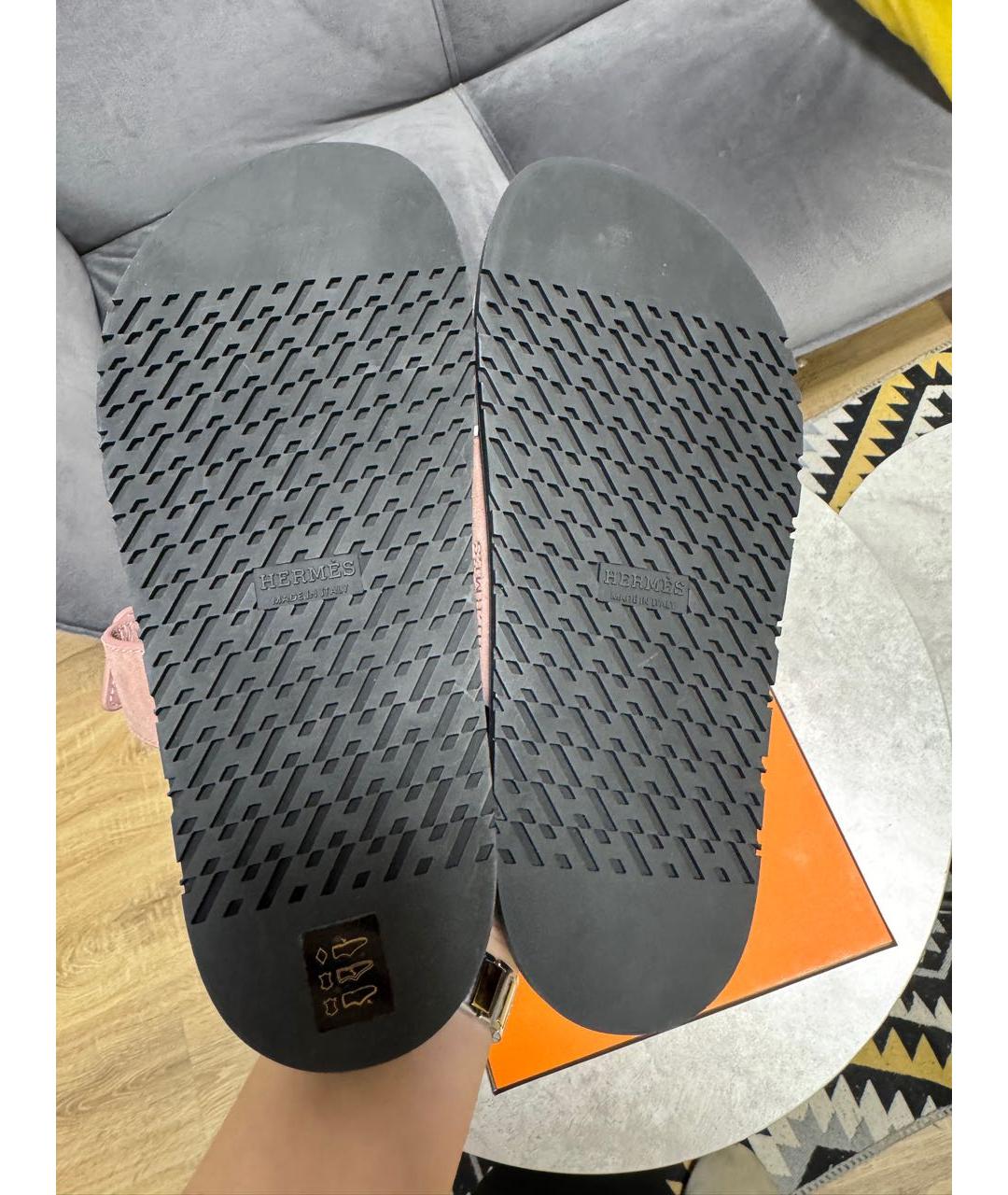 HERMES Розовые замшевые шлепанцы, фото 7