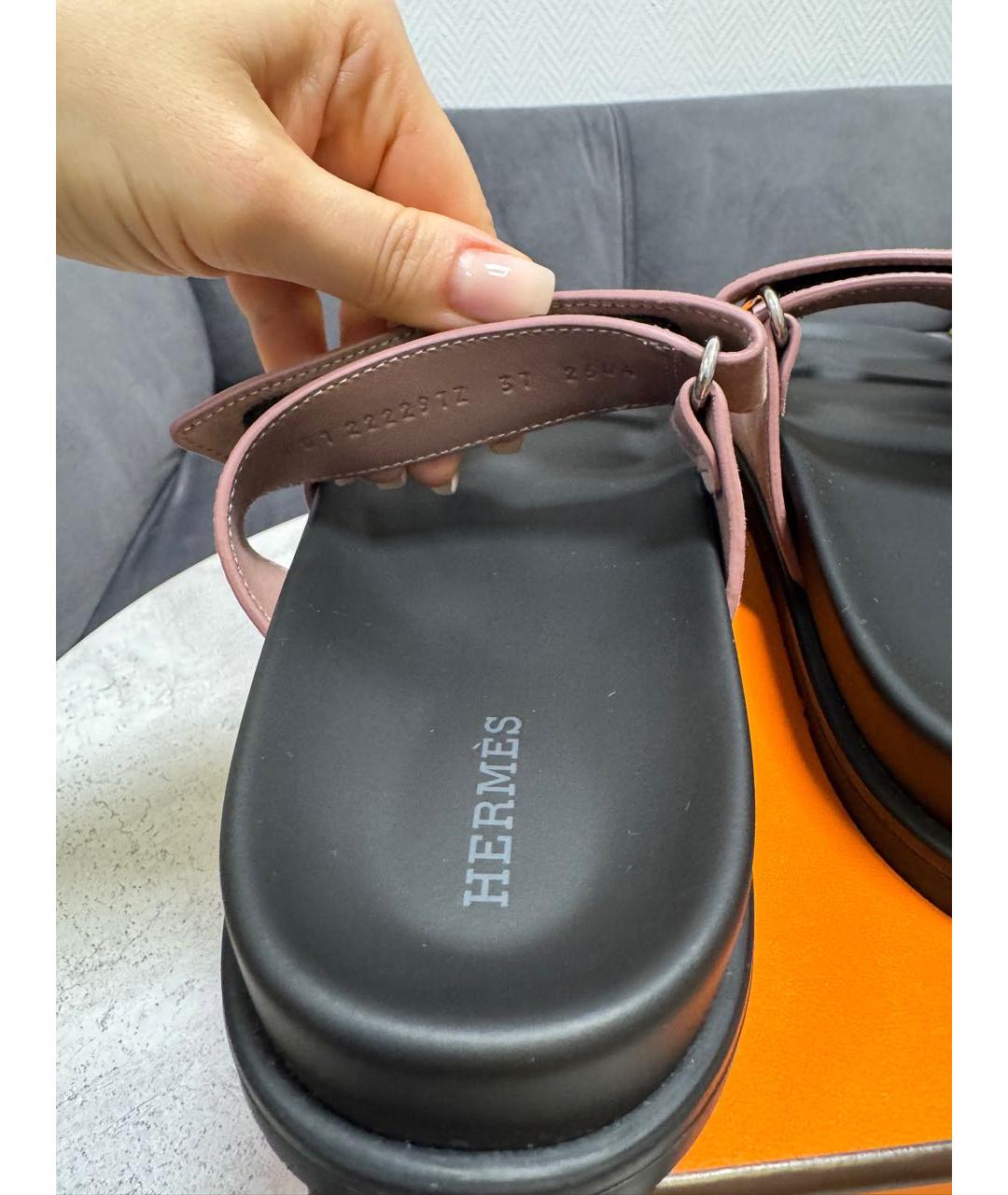 HERMES Розовые замшевые шлепанцы, фото 5