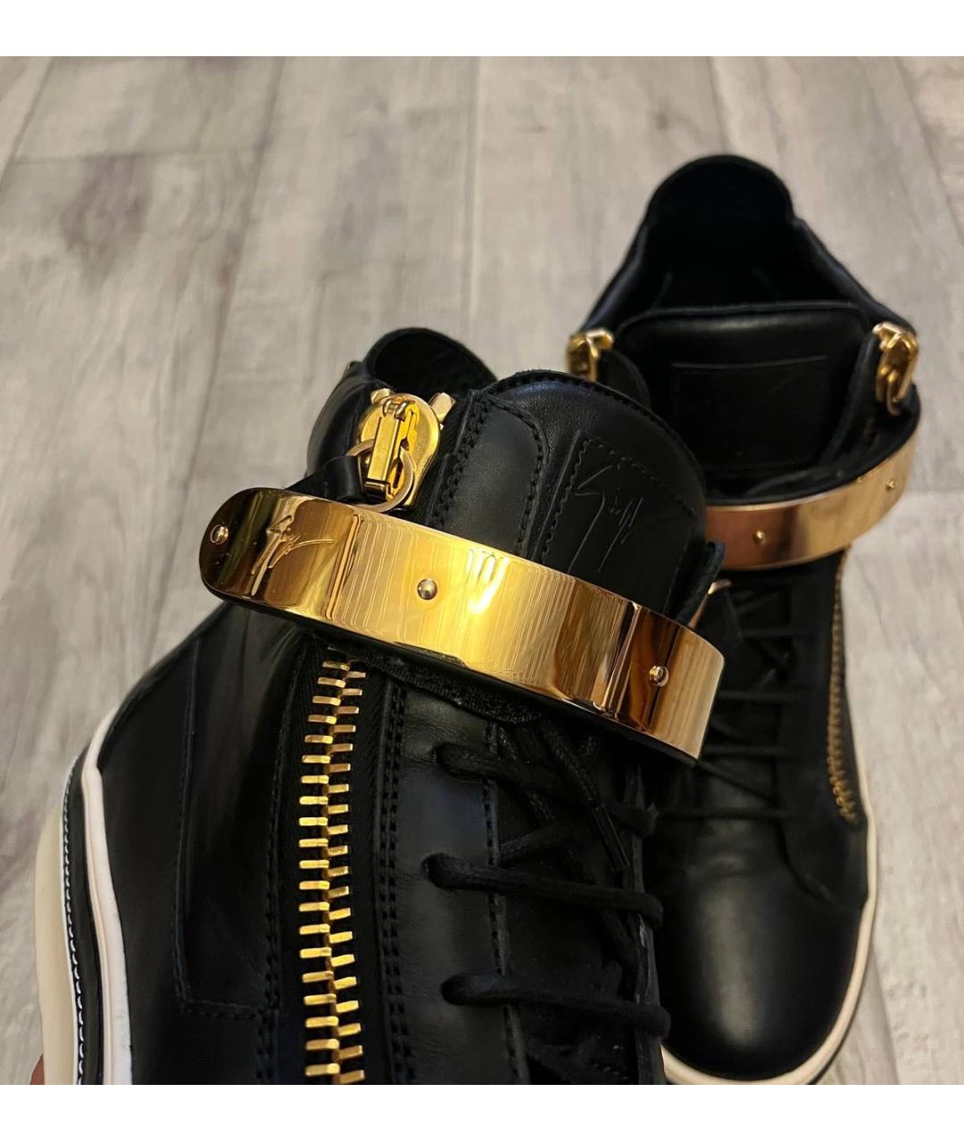 GIUSEPPE ZANOTTI DESIGN Черные кожаные высокие кроссовки / кеды, фото 4