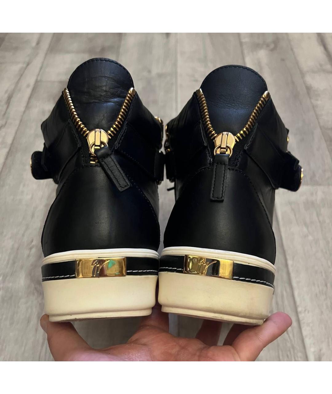 GIUSEPPE ZANOTTI DESIGN Черные кожаные высокие кроссовки / кеды, фото 7