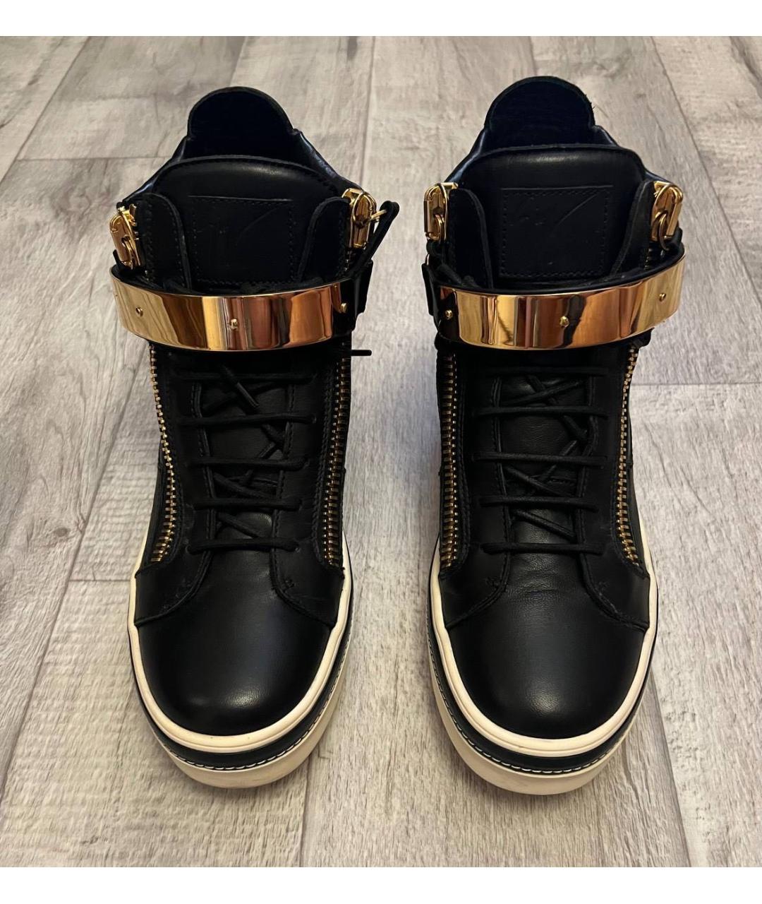 GIUSEPPE ZANOTTI DESIGN Черные кожаные высокие кроссовки / кеды, фото 3