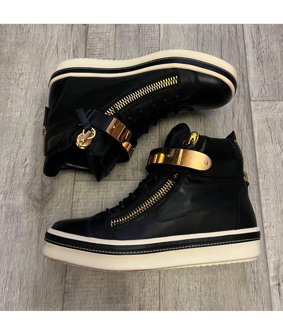 GIUSEPPE ZANOTTI DESIGN Черные кожаные высокие кроссовки / кеды, фото 6