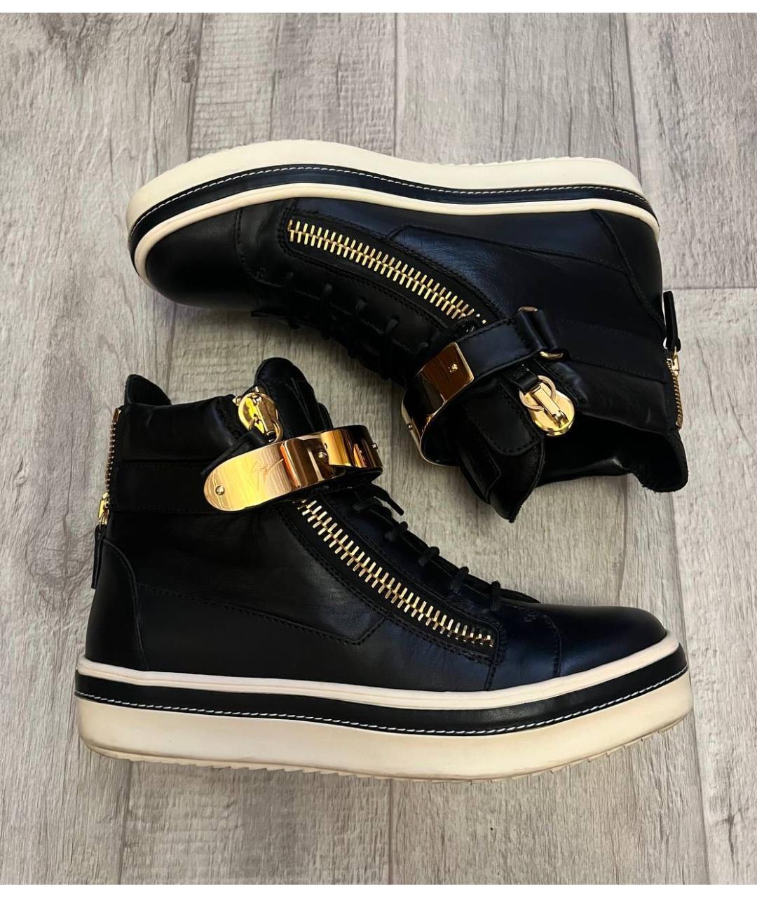 GIUSEPPE ZANOTTI DESIGN Черные кожаные высокие кроссовки / кеды, фото 5