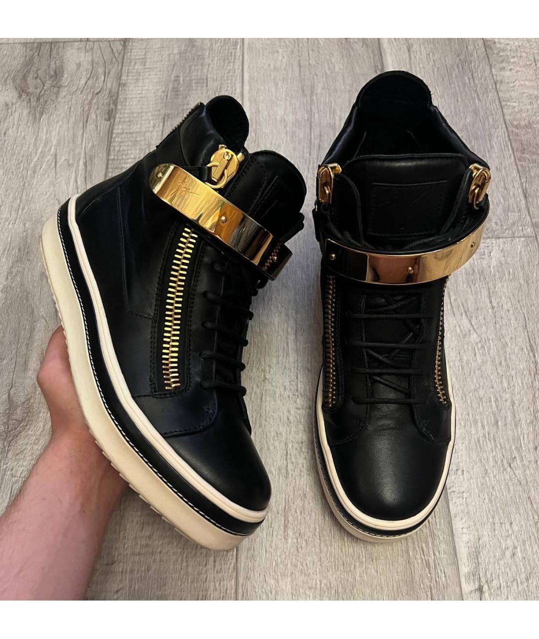 GIUSEPPE ZANOTTI DESIGN Черные кожаные высокие кроссовки / кеды, фото 2