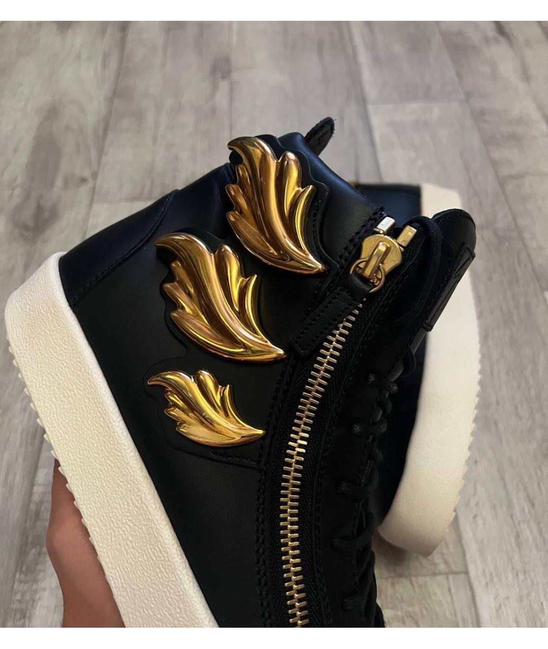 GIUSEPPE ZANOTTI DESIGN Черные кожаные высокие кроссовки / кеды, фото 4