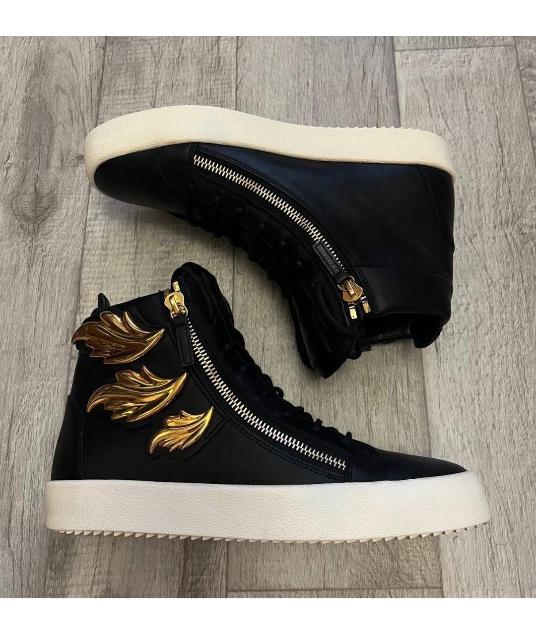 GIUSEPPE ZANOTTI DESIGN Черные кожаные высокие кроссовки / кеды, фото 5