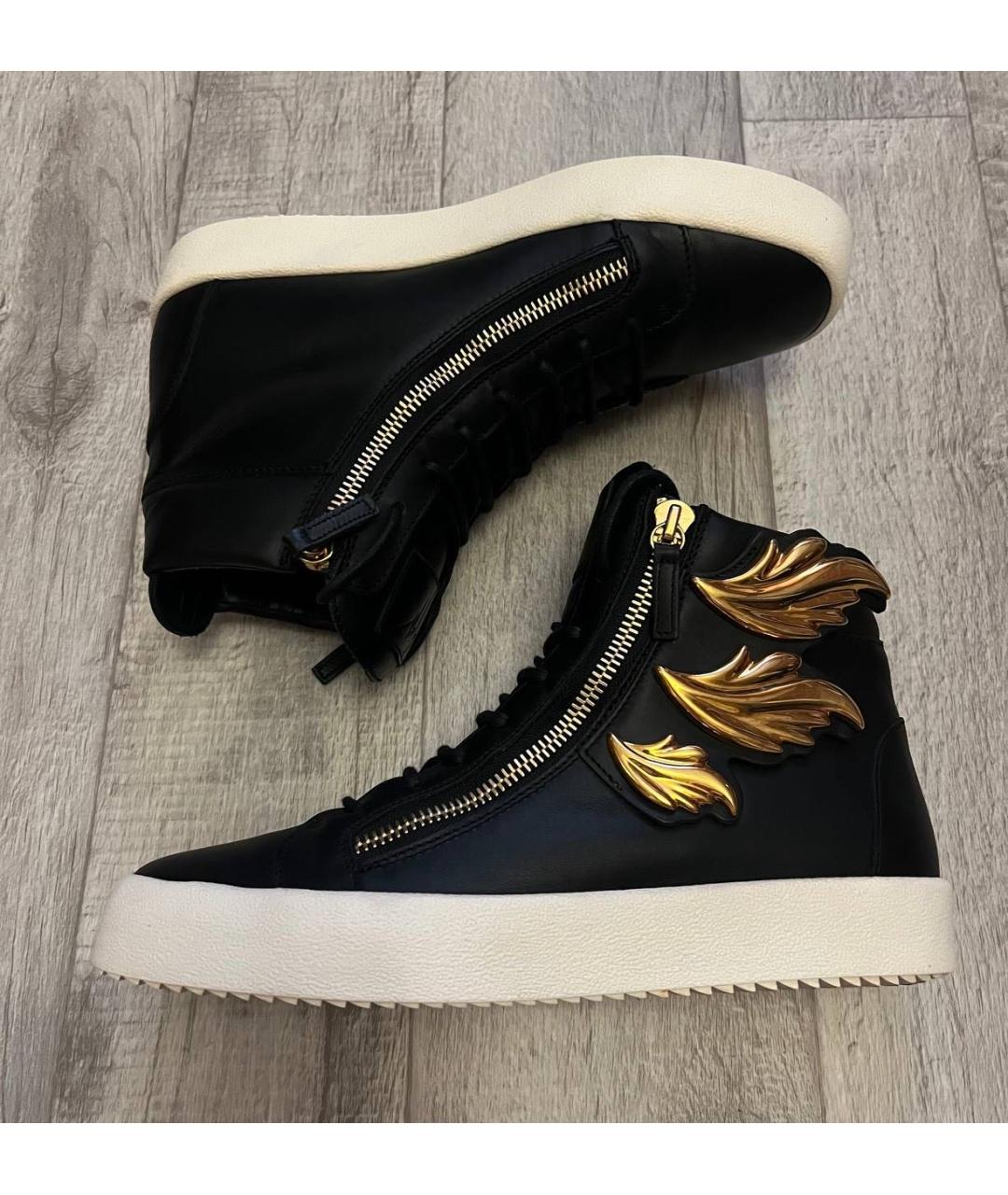 GIUSEPPE ZANOTTI DESIGN Черные кожаные высокие кроссовки / кеды, фото 6