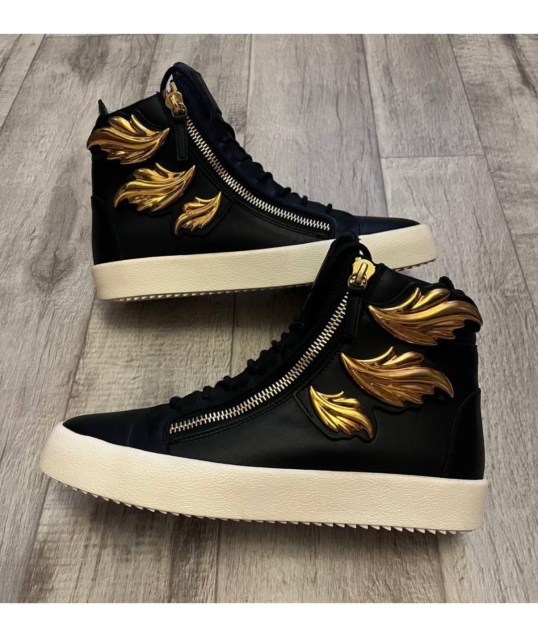 GIUSEPPE ZANOTTI DESIGN Черные кожаные высокие кроссовки / кеды, фото 2