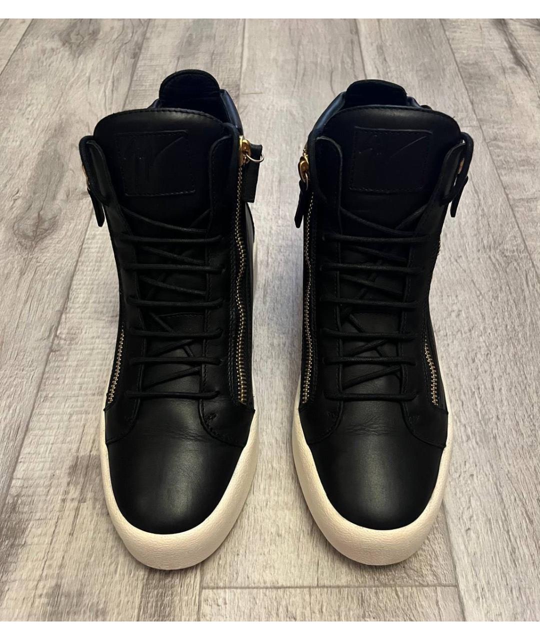 GIUSEPPE ZANOTTI DESIGN Черные кожаные высокие кроссовки / кеды, фото 3