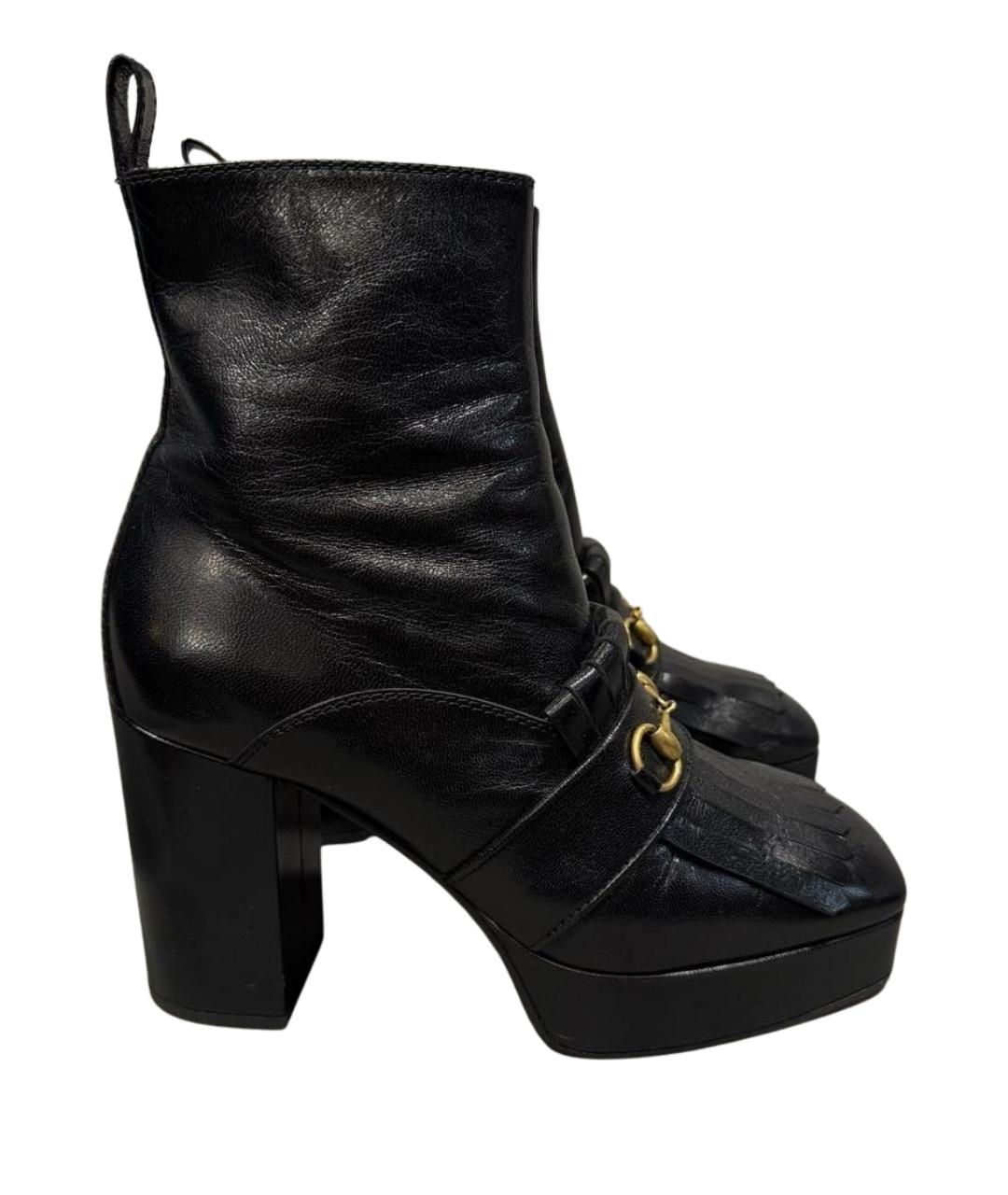 GUCCI Черные кожаные ботильоны, фото 1
