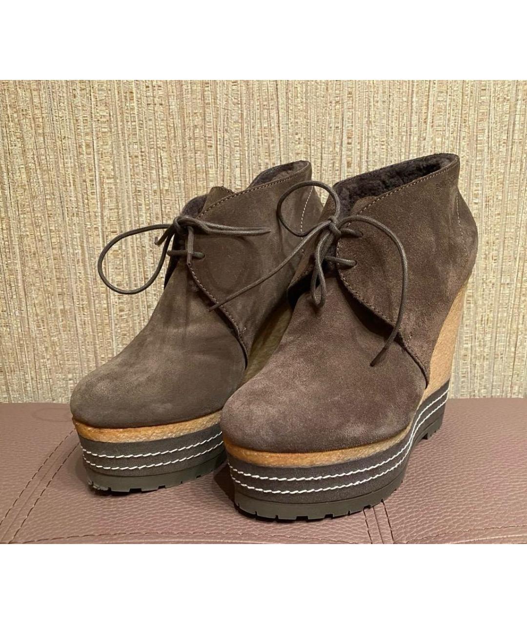 SERGIO ROSSI Коричневые замшевые ботильоны, фото 5