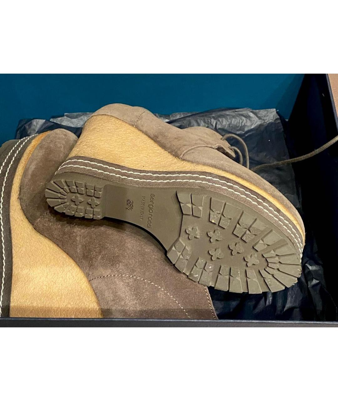 SERGIO ROSSI Коричневые замшевые ботильоны, фото 7