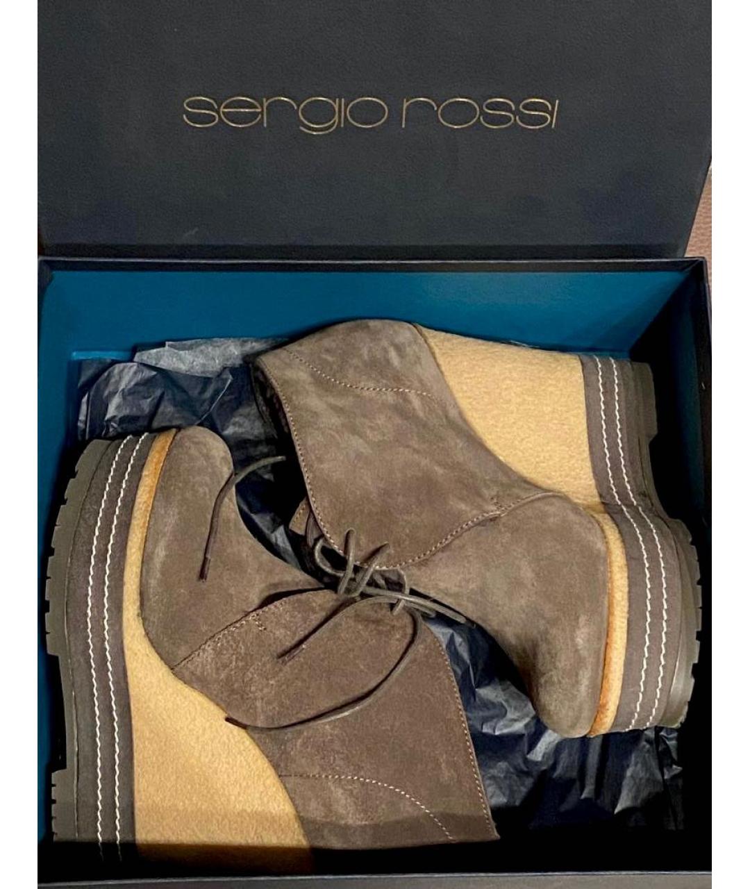 SERGIO ROSSI Коричневые замшевые ботильоны, фото 8