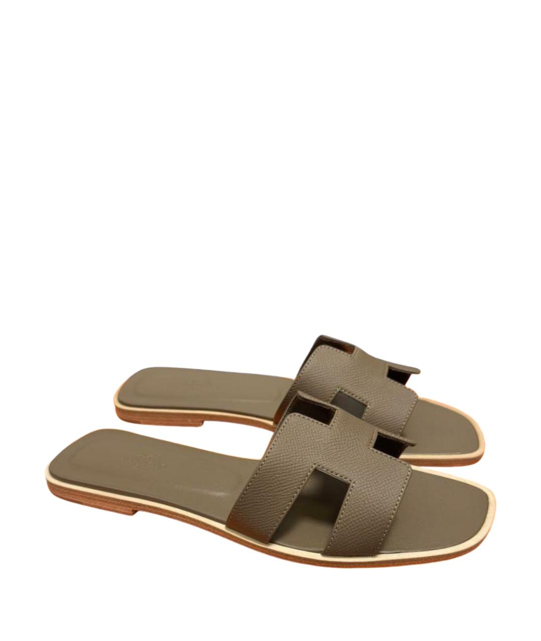 HERMES Коричневые кожаные шлепанцы, фото 1