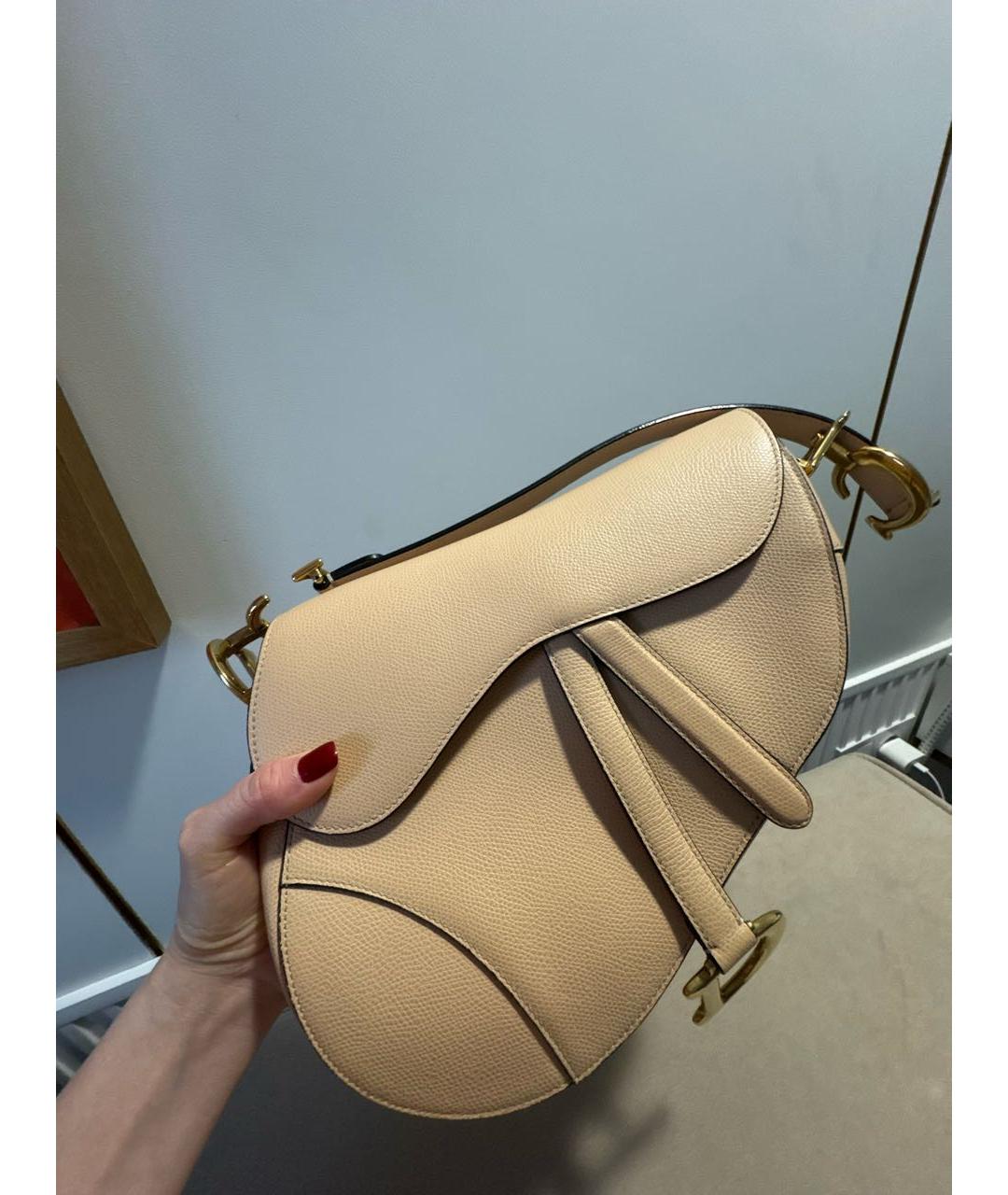 CHRISTIAN DIOR Бежевая кожаная сумка с короткими ручками, фото 7
