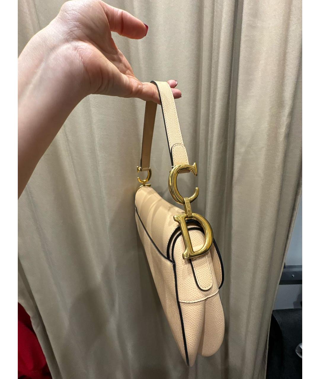 CHRISTIAN DIOR Бежевая кожаная сумка с короткими ручками, фото 3