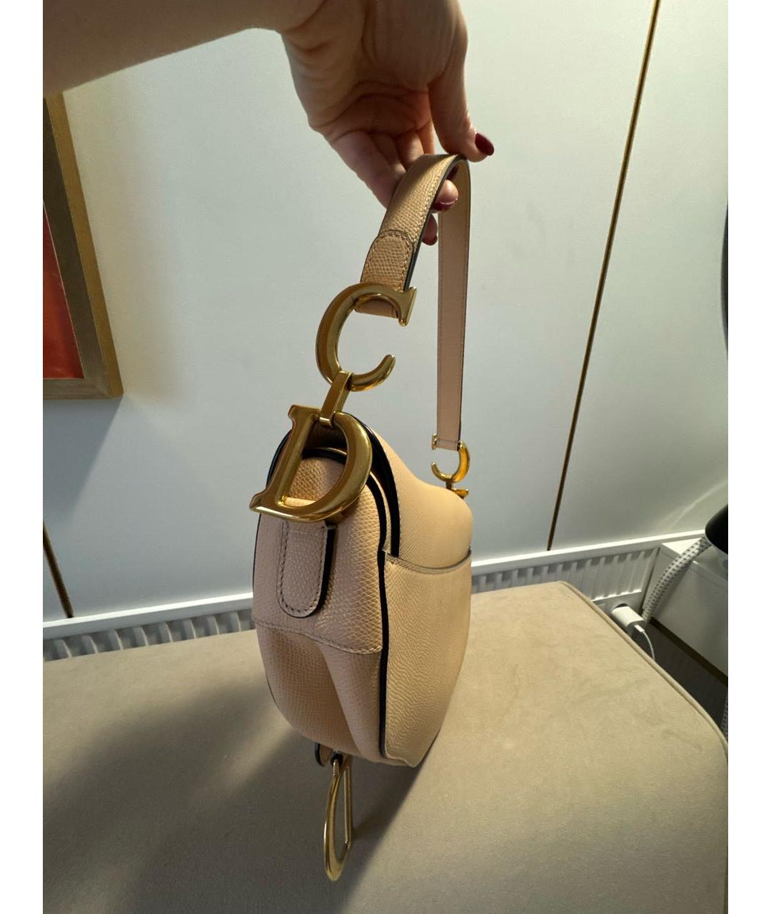CHRISTIAN DIOR Бежевая кожаная сумка с короткими ручками, фото 8