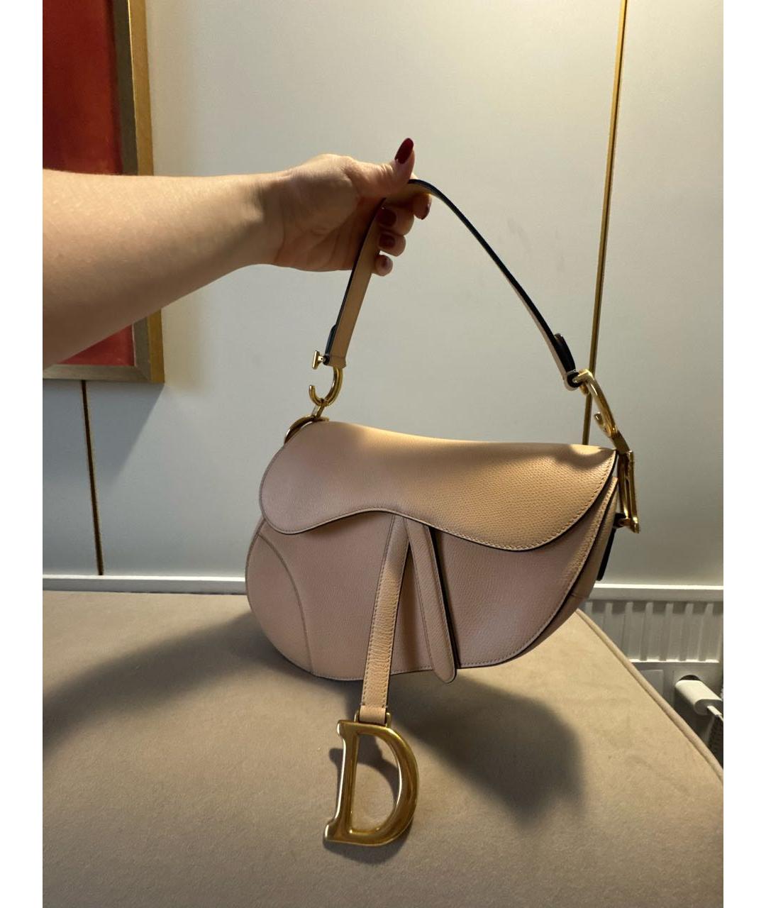 CHRISTIAN DIOR Бежевая кожаная сумка с короткими ручками, фото 6