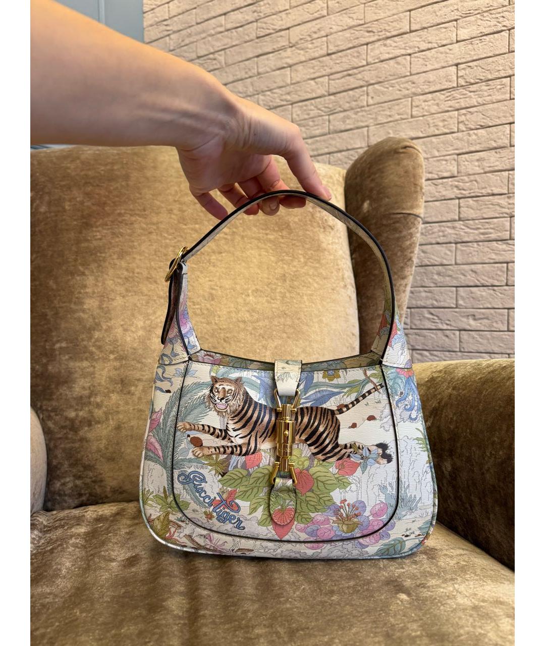 GUCCI Белая кожаная сумка с короткими ручками, фото 2