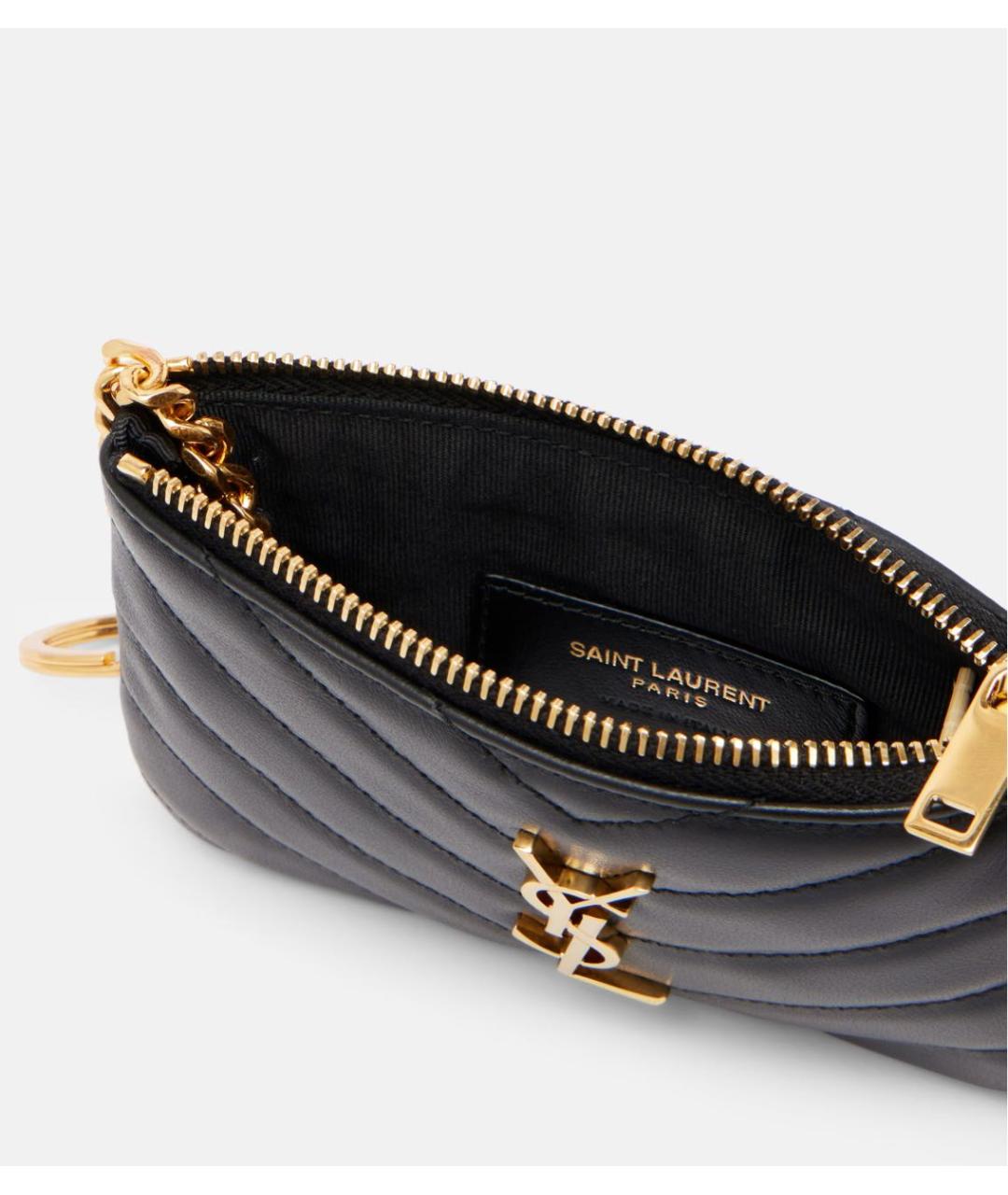 SAINT LAURENT Черный кожаный кошелек, фото 4