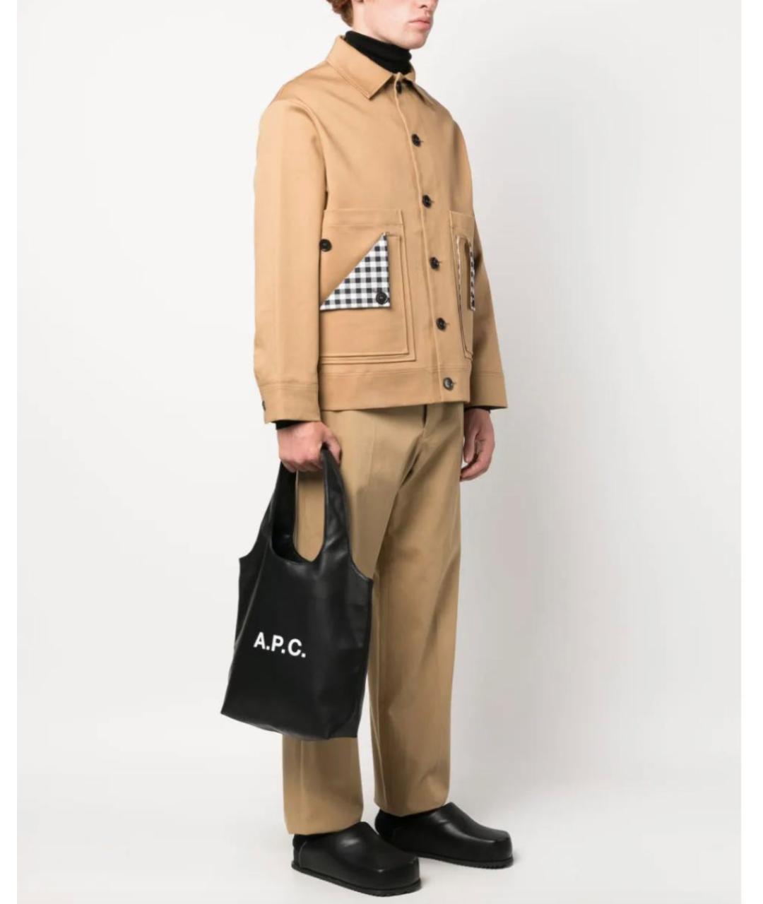 A.P.C. Черная кожаная сумка тоут, фото 5