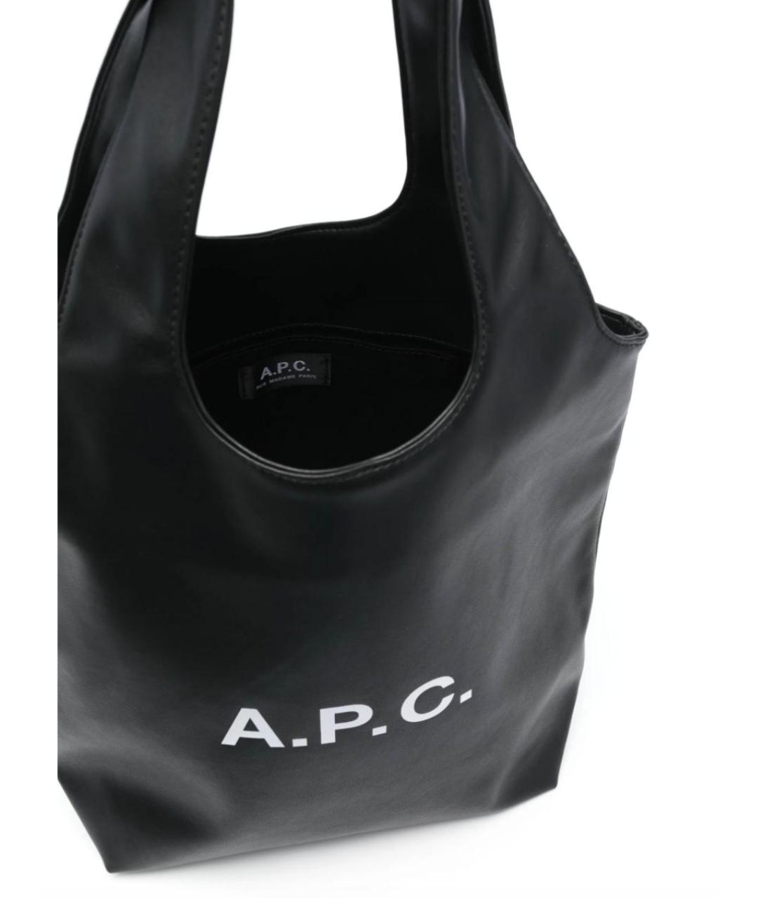 A.P.C. Черная кожаная сумка тоут, фото 3