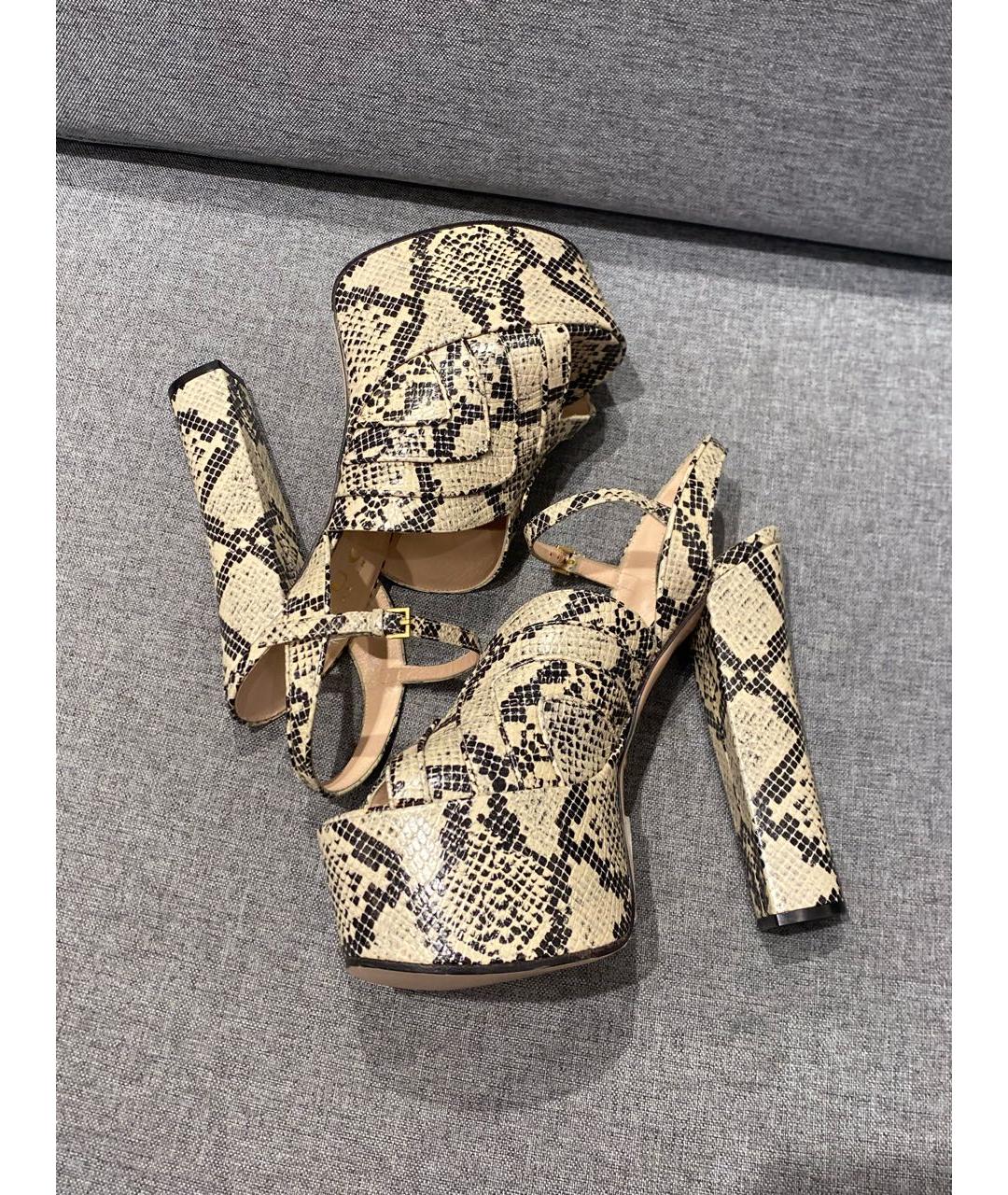 GUCCI Бежевые кожаные босоножки, фото 7