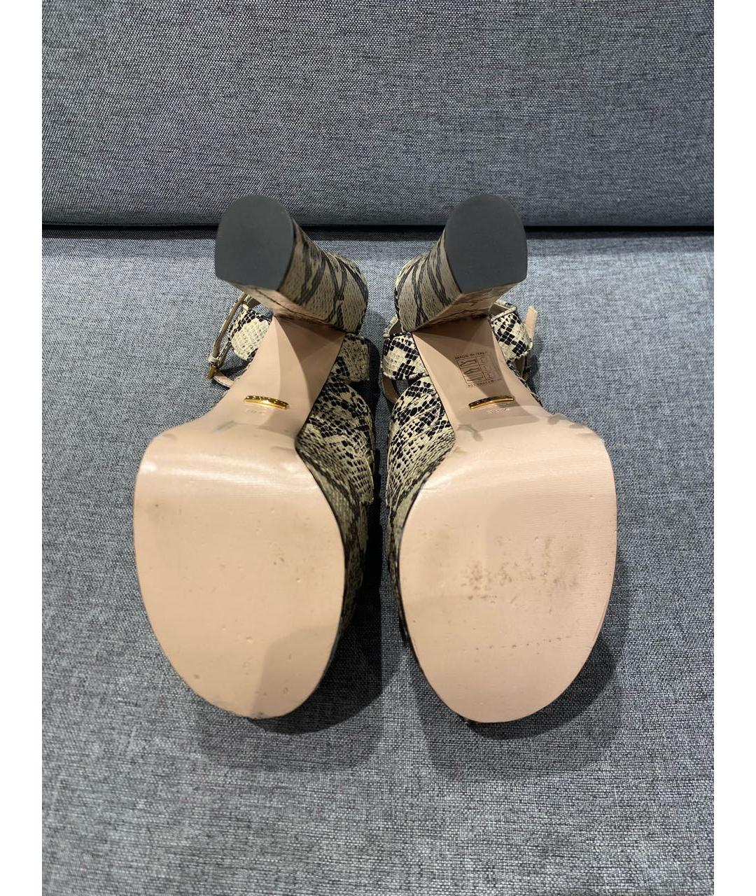 GUCCI Бежевые кожаные босоножки, фото 5
