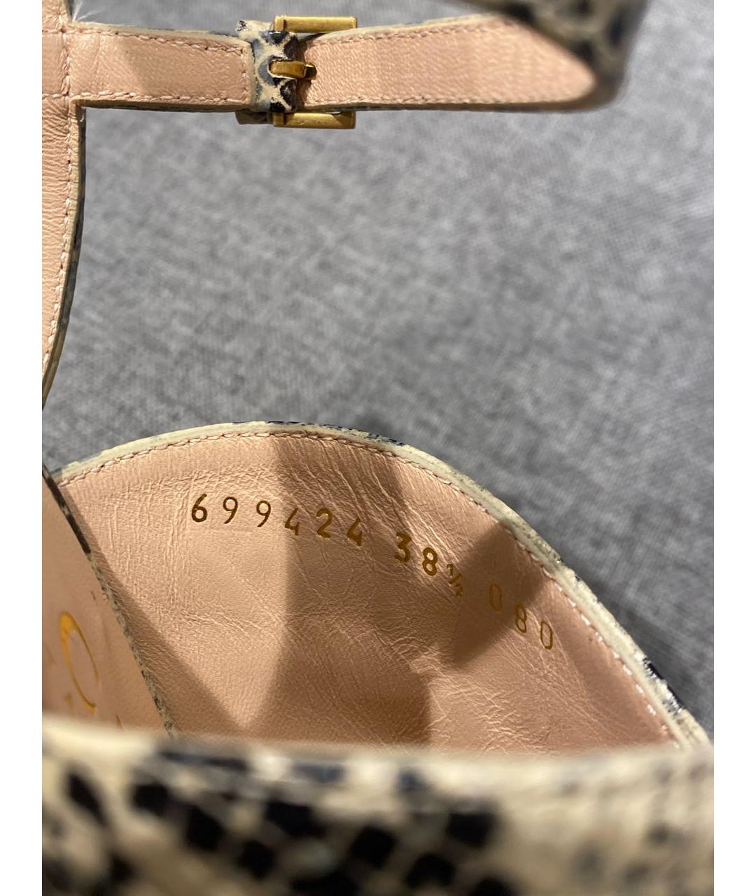 GUCCI Бежевые кожаные босоножки, фото 6