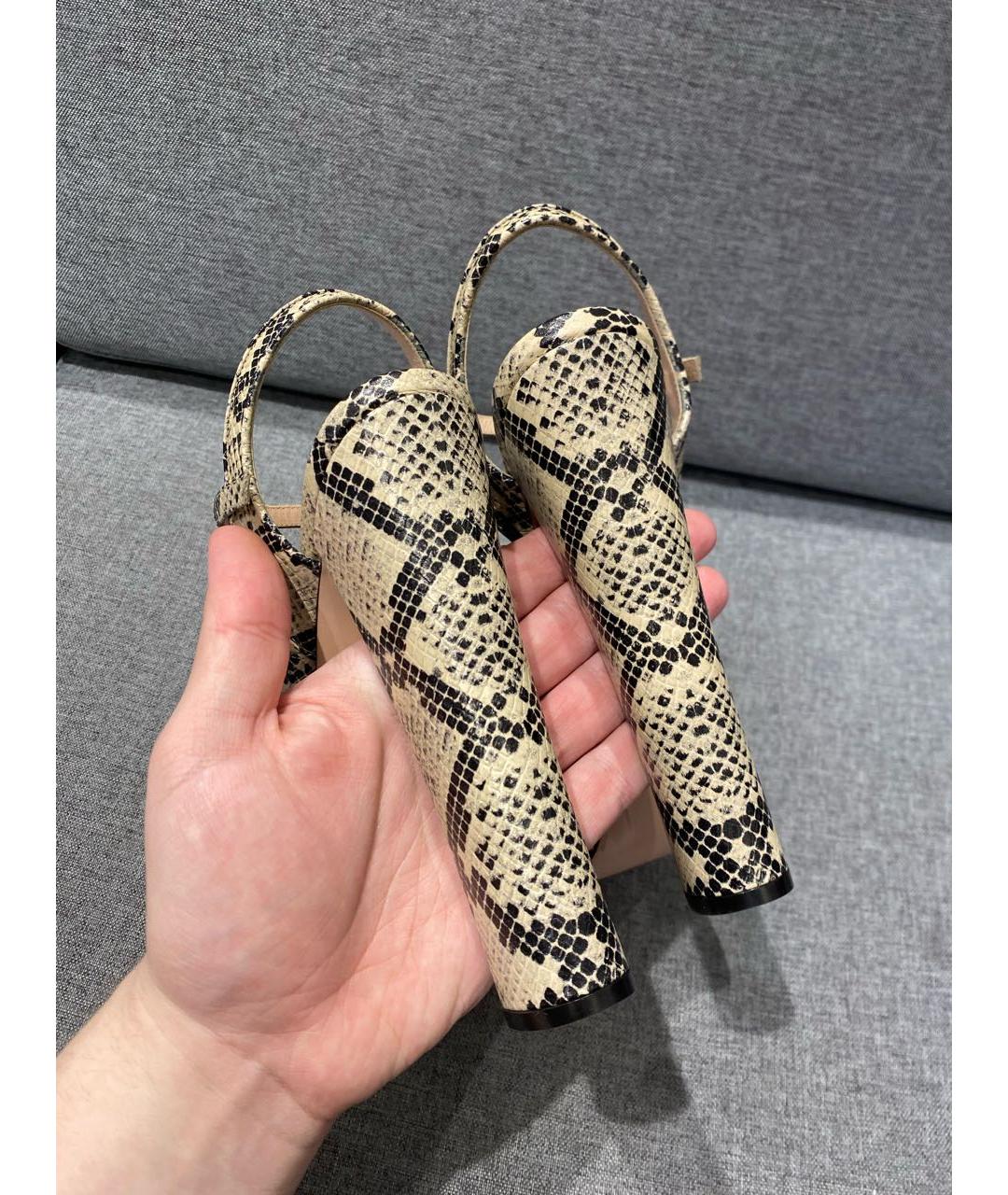 GUCCI Бежевые кожаные босоножки, фото 4