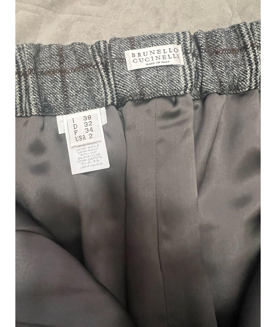 BRUNELLO CUCINELLI Серые шерстяные брюки широкие, фото 3