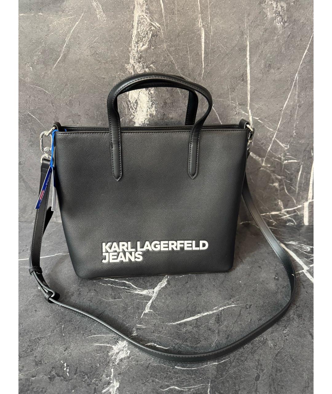 KARL LAGERFELD Черная сумка с короткими ручками из искусственной кожи, фото 9