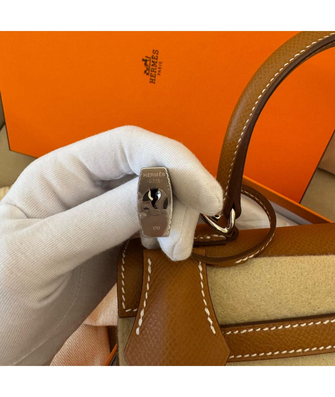 HERMES Коричневая кожаная сумка с короткими ручками, фото 4