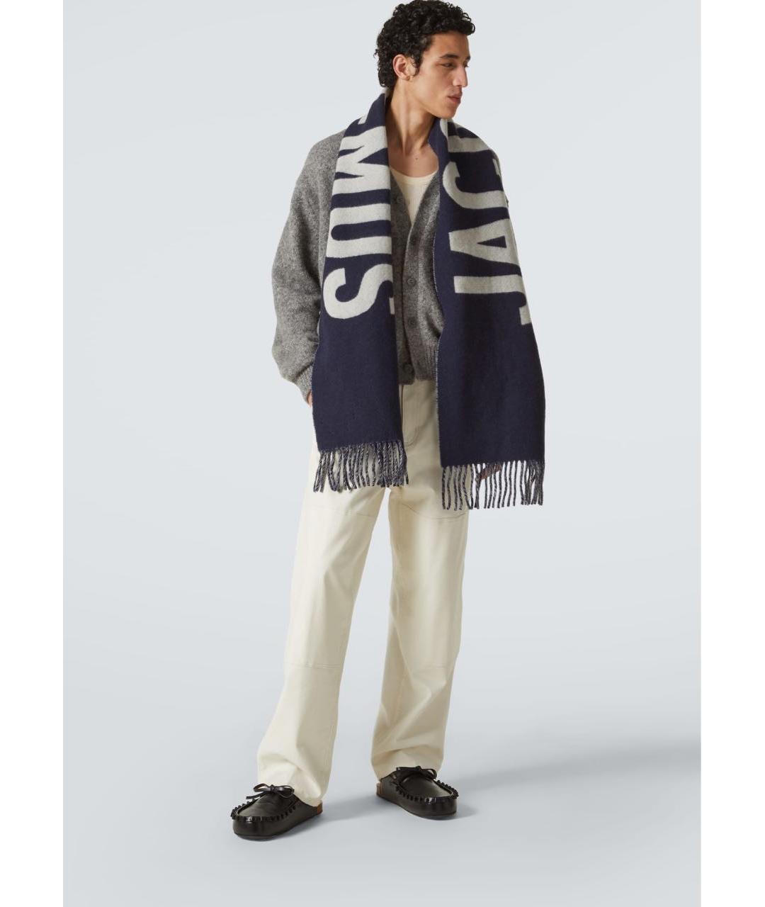 JACQUEMUS Темно-синий шерстяной шарф, фото 5