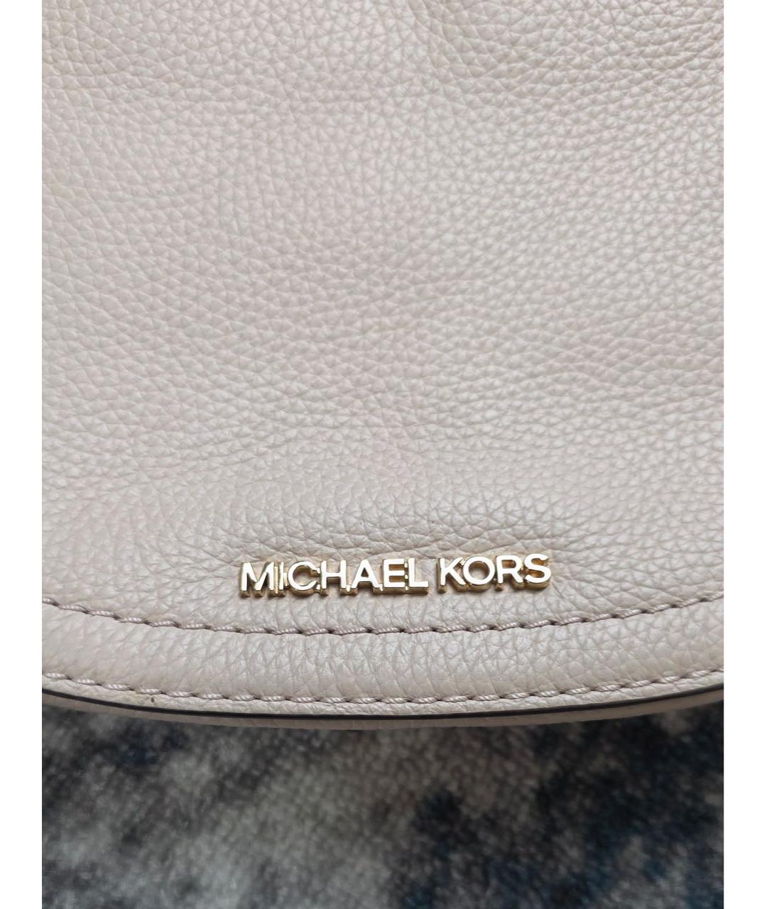 MICHAEL KORS Бежевая кожаная сумка через плечо, фото 4
