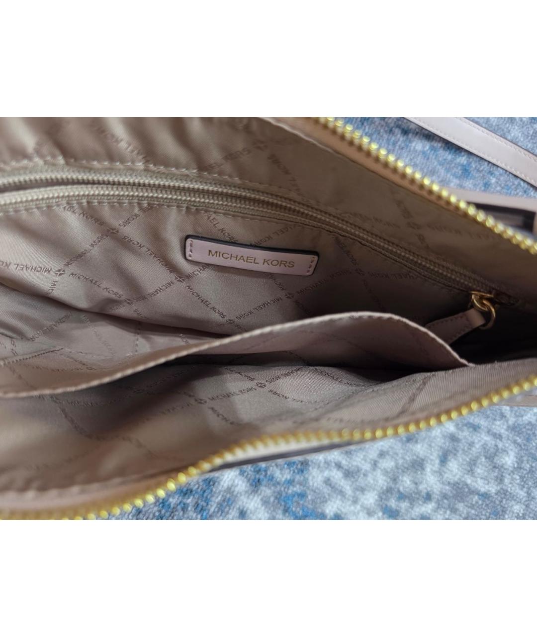 MICHAEL KORS Бежевая кожаная сумка через плечо, фото 5