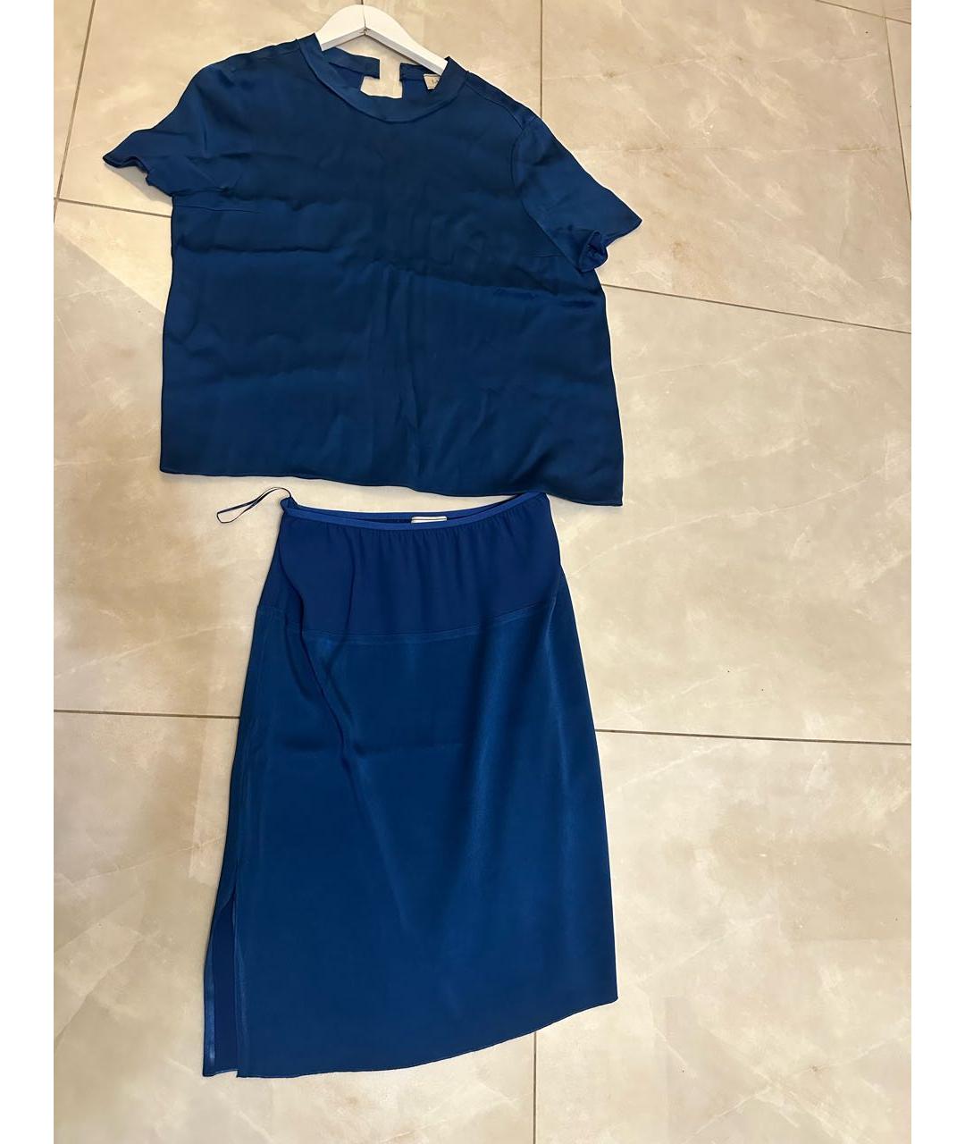 LANVIN Темно-синий шелковый костюм с юбками, фото 5