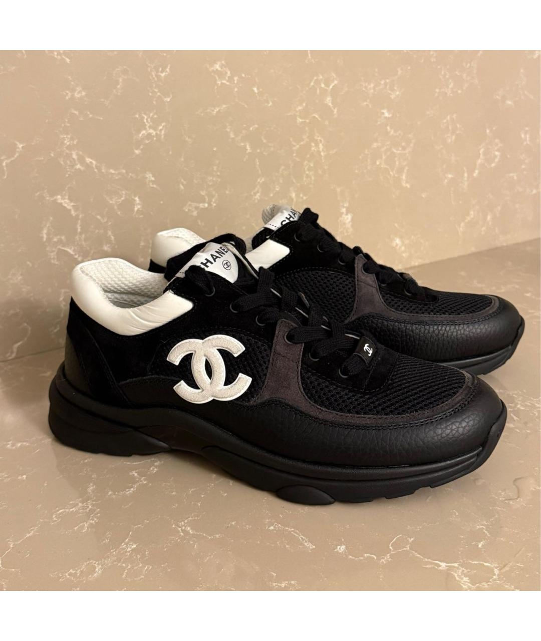 CHANEL Черные кожаные кроссовки, фото 5