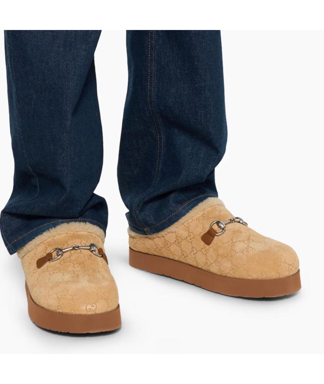 GUCCI Бежевые кожаные мокасины, фото 3