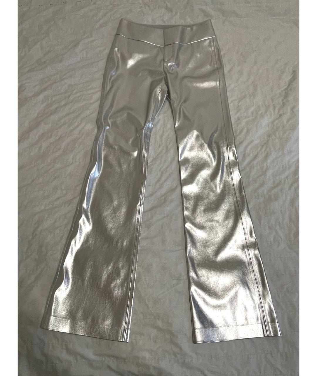 ALICE+OLIVIA Серебряные полиуретановые прямые брюки, фото 5