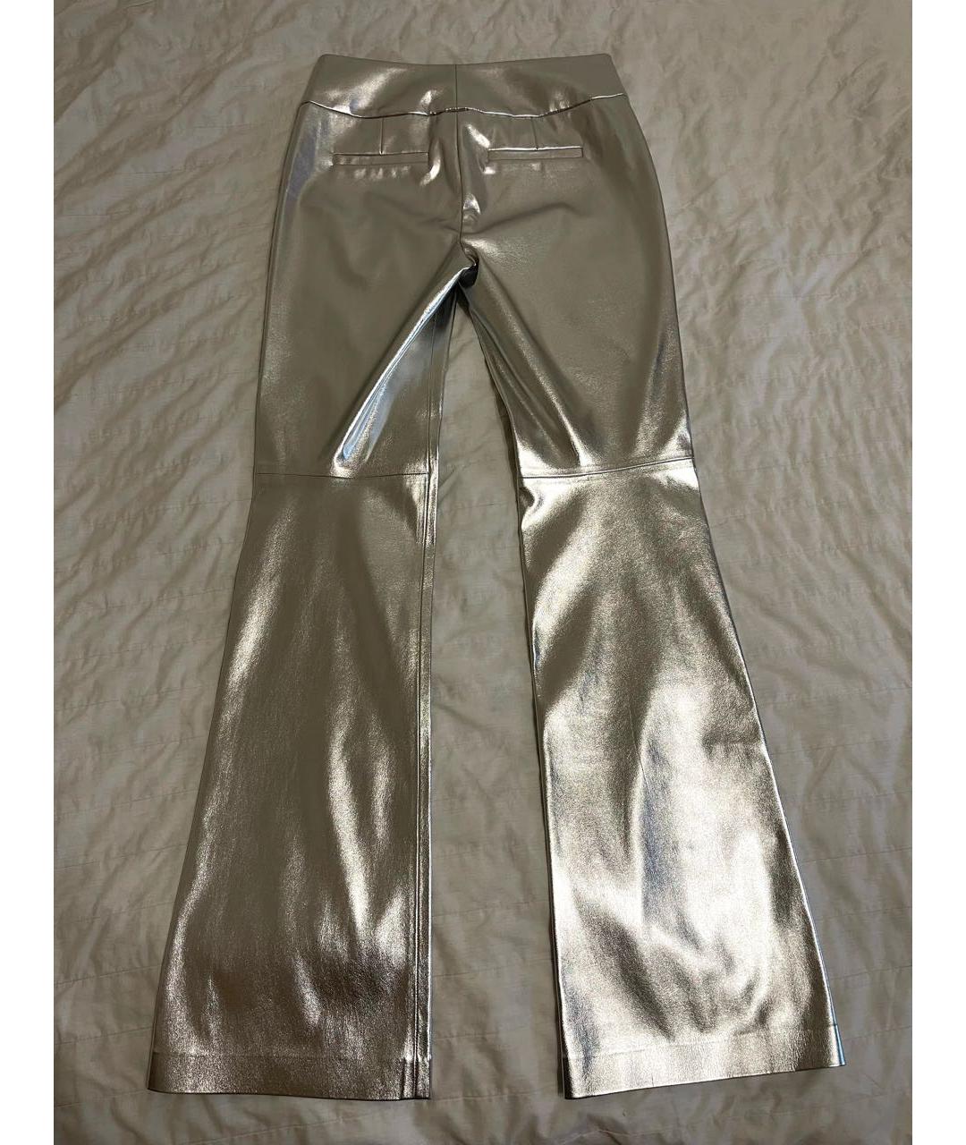 ALICE+OLIVIA Серебряные полиуретановые прямые брюки, фото 2