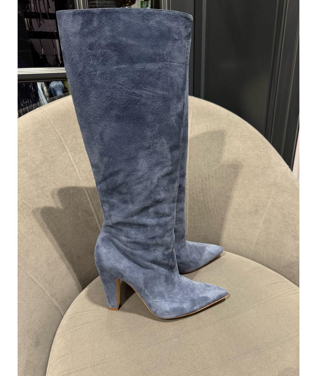 MANOLO BLAHNIK Голубые замшевые сапоги, фото 7