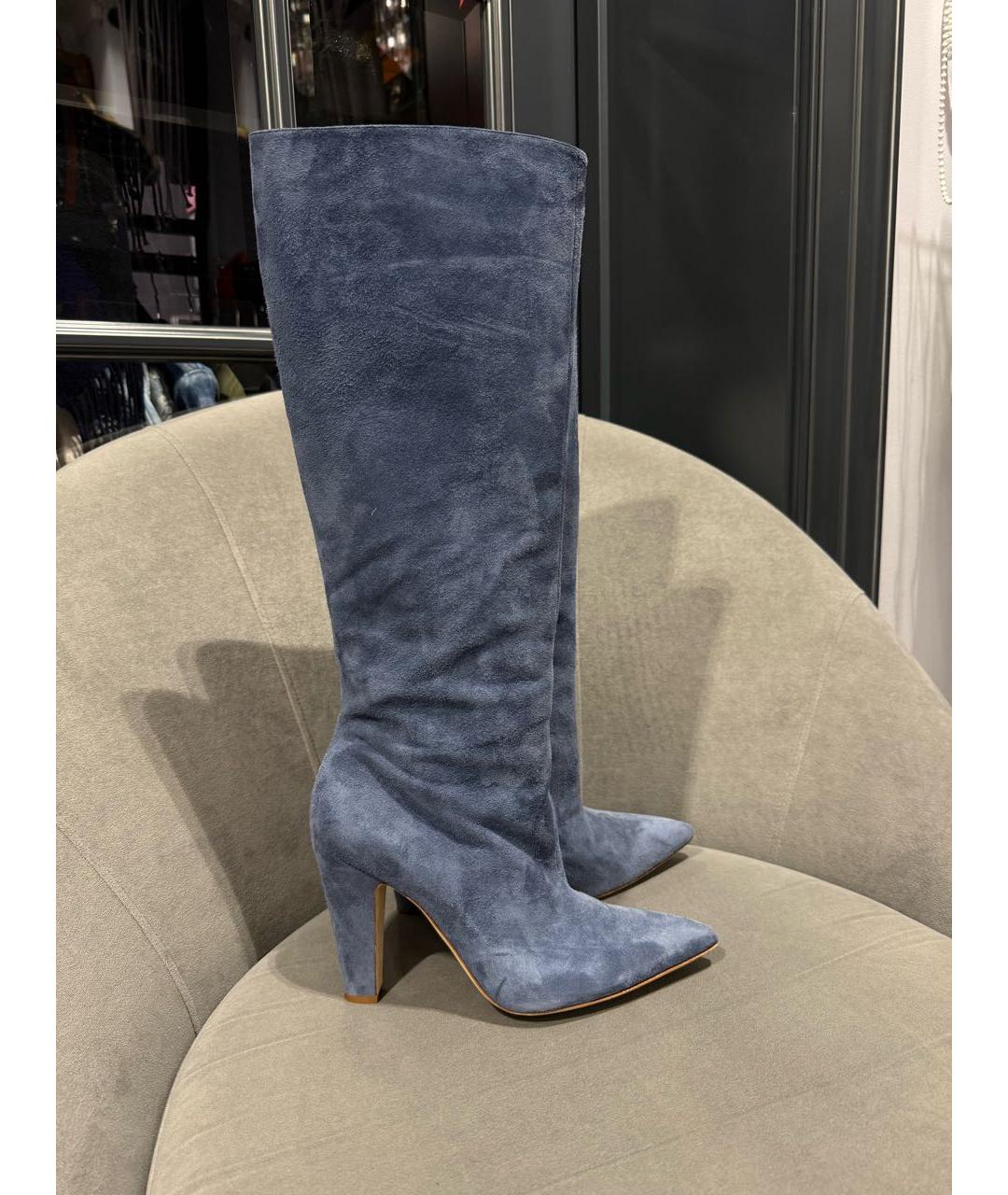 MANOLO BLAHNIK Голубые замшевые сапоги, фото 6