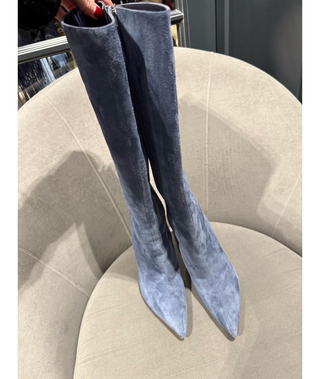 MANOLO BLAHNIK Голубые замшевые сапоги, фото 2