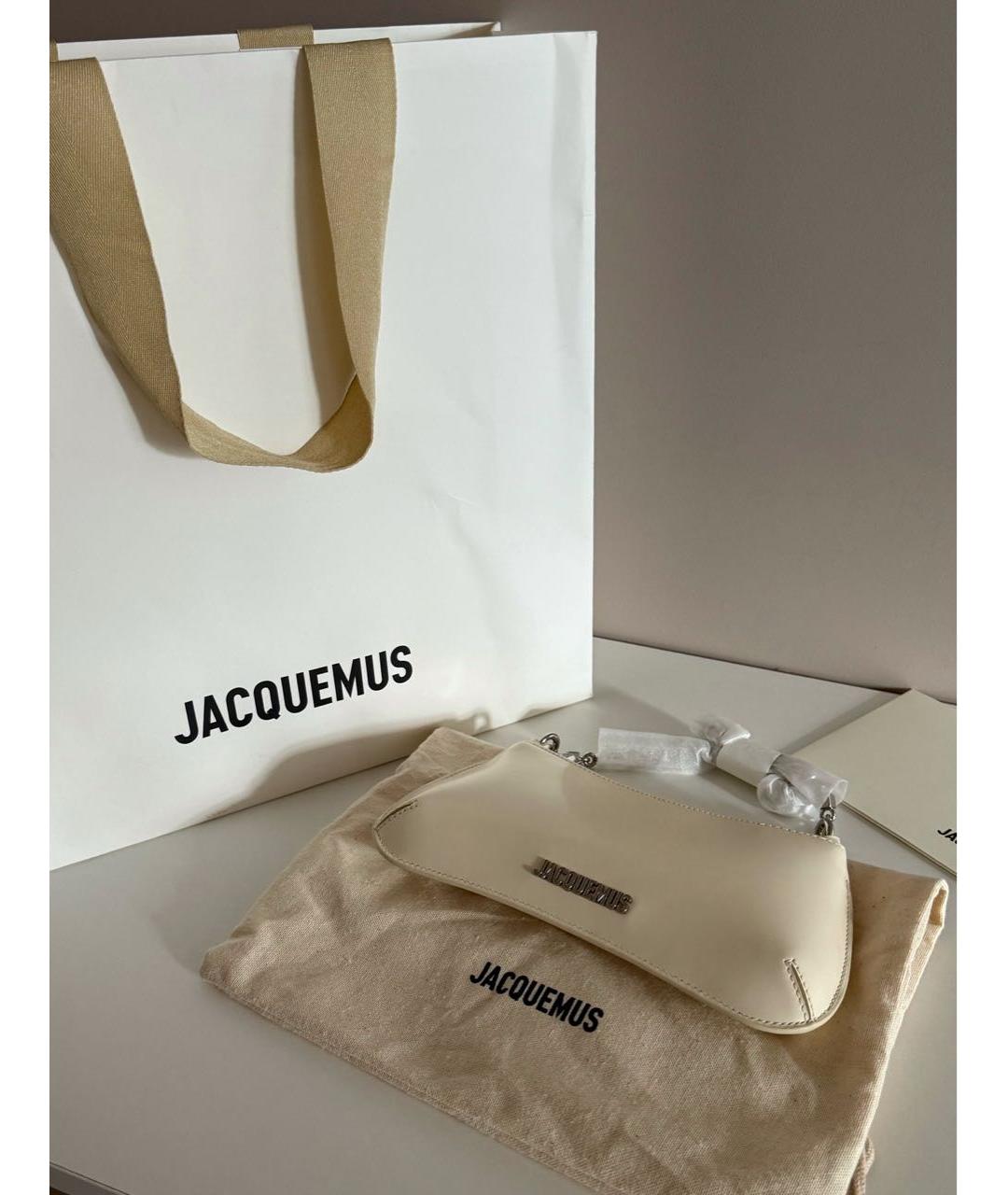 JACQUEMUS Белая кожаная сумка с короткими ручками, фото 5