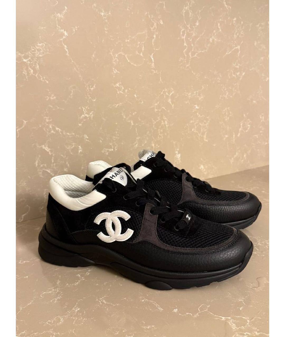 CHANEL Черные кожаные кроссовки, фото 5